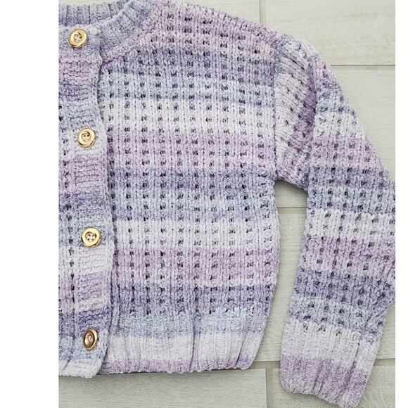 Handmade Girls Size 8 Sweater Jacket Button Purple Knit Crop Waist Long Sleeve - Picture 4 of 8